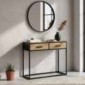 Console 2 tiroirs en teck recyclé et métal laqué noir - TANETOA