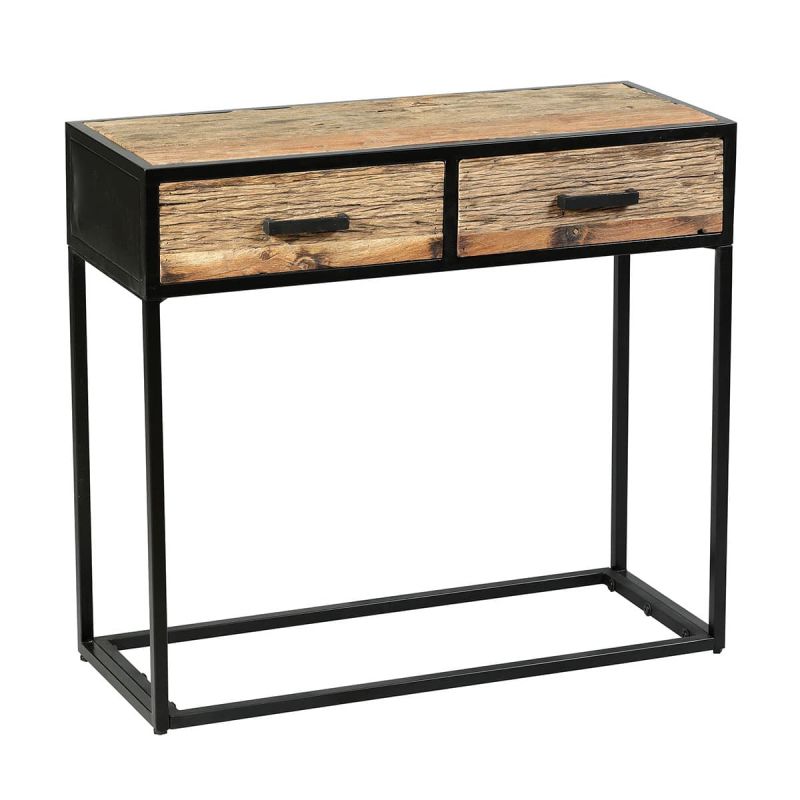 Console 2 tiroirs en teck recyclé et métal laqué noir - TANETOA
