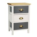Meuble de Rangement 3 Tiroirs en Pin Teinté Gris et Blanc Plateau Naturel - PATTY