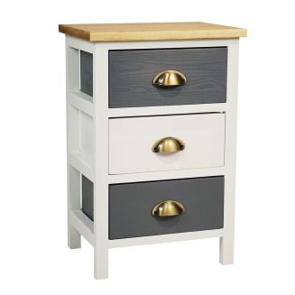 Meuble de Rangement 3 Tiroirs en Pin Teinté Gris et Blanc Plateau Naturel - PATTY