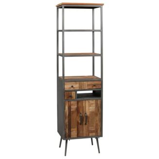 Meuble de Rangement 2 Portes 2 Tiroirs Acier et Bois Massif - LEONARD