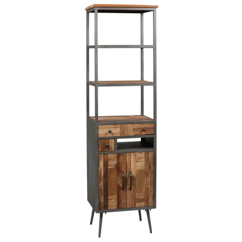 Meuble de Rangement 2 Portes 2 Tiroirs Acier et Bois Massif - LEONARD