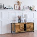 Buffet 3 portes 3 tiroirs en bois massif recyclé et acier patiné - MANGOVRE