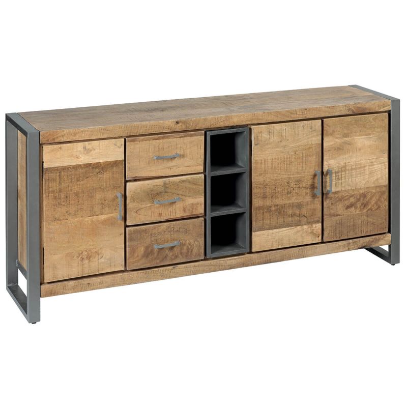 Buffet 3 portes 3 tiroirs en bois massif recyclé et acier patiné - MANGOVRE