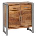 Rangement 2 portes 2 tiroirs en bois massif recyclé et acier patiné - MANGOVRE