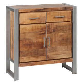 Rangement 2 portes 2 tiroirs en bois massif recyclé et acier patiné - MANGOVRE
