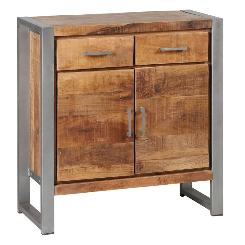 Rangement 2 portes 2 tiroirs en bois massif recyclé et acier patiné - MANGOVRE