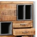Rangement 3 portes 2 tiroirs en bois massif recyclé et acier patiné - MANGOVRE