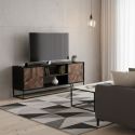 Meuble TV 2 Portes 2 Niches en Métal Noir et Bois Recyclé - JORDAN