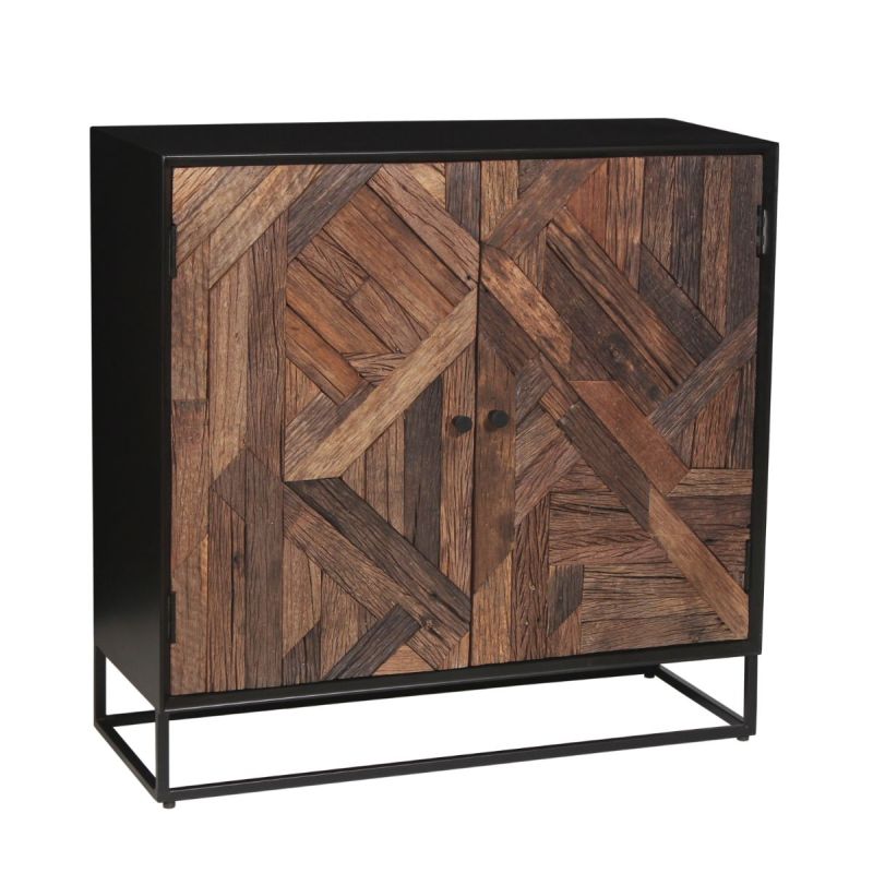Meuble de Rangement 2 Portes en Métal Noir et Bois Recyclé - JORDAN