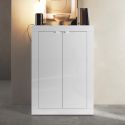 Meuble d'entrée 2 portes 4 étagères Blanc Laqué Weiss - OTELLO
