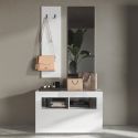 Meuble à chaussures avec miroir et portemanteau muraux Blanc Laqué Weiss - OTELLO