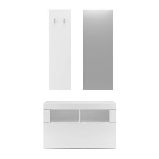 Meuble à chaussures avec miroir et portemanteau muraux Blanc Laqué Weiss - OTELLO