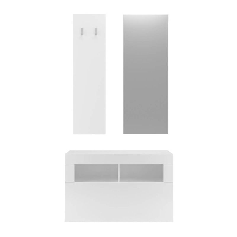 Meuble à chaussures avec miroir et portemanteau muraux Blanc Laqué Weiss - OTELLO