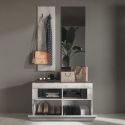 Meuble à chaussures avec miroir et portemanteau muraux aspect bois blanchi - ROVICA