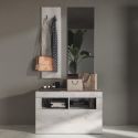 Meuble à chaussures avec miroir et portemanteau muraux aspect bois blanchi - ROVICA