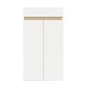 Meuble à chaussures 2 portes et 1 tiroir laqué blanc et décor bandeau aspect bois - EDEN