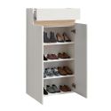 Meuble à chaussures 2 portes et 1 tiroir laqué blanc et décor bandeau aspect bois - EDEN