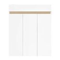 Meuble à chaussures 3 portes et 1 tiroir laqué blanc et décor bandeau aspect bois - EDEN