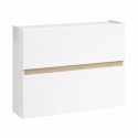 Meuble à chaussures 2 portes abattantes laqué blanc et décor bandeau aspect bois - EDEN