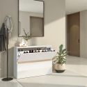 Meuble à chaussures 2 portes abattantes laqué blanc et décor bandeau aspect bois - EDEN