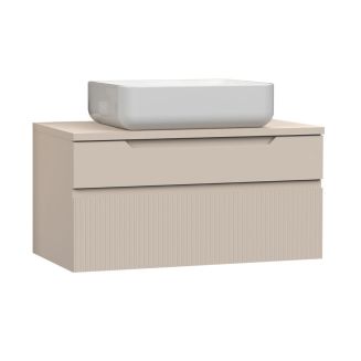Meuble Vasque 80cm suspendu 2 tiroirs beige façades relief à stries verticales - JANEIRO BEIGE