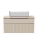 Meuble Vasque 80cm suspendu 2 tiroirs beige façades relief à stries verticales - JANEIRO BEIGE