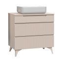 Meuble Vasque 80cm 3 tiroirs beige façades relief à stries verticales pieds métal - JANEIRO BEIGE