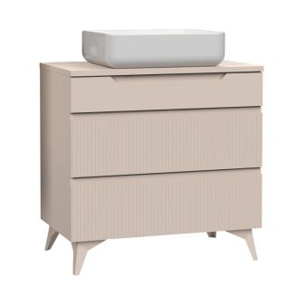 Meuble Vasque 80cm 3 tiroirs beige façades relief à stries verticales pieds métal - JANEIRO BEIGE