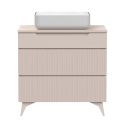 Meuble Vasque 80cm 3 tiroirs beige façades relief à stries verticales pieds métal - JANEIRO BEIGE
