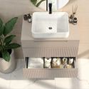 Meuble Vasque 80cm 3 tiroirs beige façades relief à stries verticales pieds métal - JANEIRO BEIGE