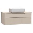 Meuble Vasque 100cm suspendu 2 tiroirs beige façades relief à stries verticales - JANEIRO BEIGE