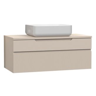 Meuble Vasque 100cm suspendu 2 tiroirs beige façades relief à stries verticales - JANEIRO BEIGE