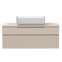 Meuble Vasque 100cm suspendu 2 tiroirs beige façades relief à stries verticales - JANEIRO BEIGE
