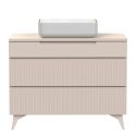 Meuble Vasque 100cm 3 tiroirs beige façades relief à stries verticales pieds métal - JANEIRO BEIGE