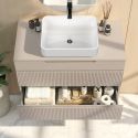 Meuble Vasque 100cm 3 tiroirs beige façades relief à stries verticales pieds métal - JANEIRO BEIGE