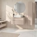 Meuble Vasque 80cm suspendu 2 tiroirs beige façades relief à stries verticales - JANEIRO BEIGE