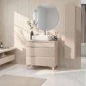 Meuble Vasque 80cm 3 tiroirs beige façades relief à stries verticales pieds métal - JANEIRO BEIGE