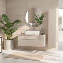 Meuble Vasque 100cm suspendu 2 tiroirs beige façades relief à stries verticales - JANEIRO BEIGE