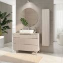 Meuble Vasque 100cm 3 tiroirs beige façades relief à stries verticales pieds métal - JANEIRO BEIGE