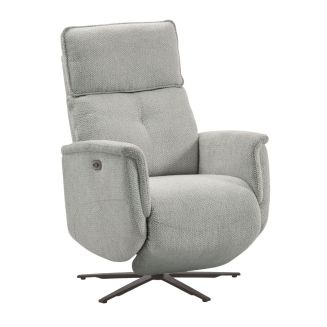 Fauteuil relax électrique pivotant avec têtière manuelle tissu chenille bleu-gris - PARADIZIO