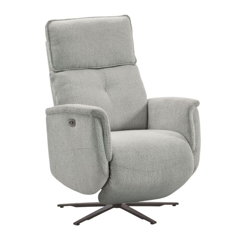 Fauteuil relax électrique pivotant avec têtière manuelle tissu chenille bleu-gris - PARADIZIO