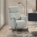Fauteuil relax électrique pivotant avec têtière manuelle tissu chenille bleu-gris - PARADIZIO