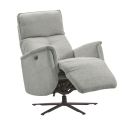 Fauteuil relax électrique pivotant avec têtière manuelle tissu chenille bleu-gris - PARADIZIO