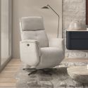Fauteuil relax électrique pivotant avec têtière manuelle tissu chenille gris clair - PARADIZIO