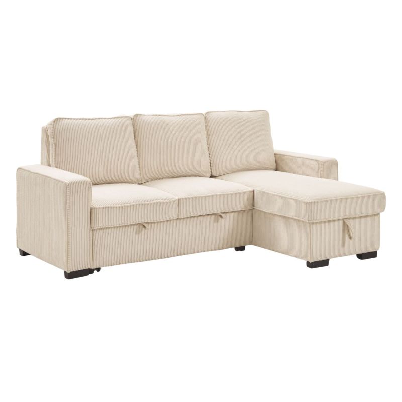 Canapé d'angle droit convertible avec 1 coffre velours côtelé beige - NAPOLINO