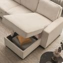 Canapé d'angle droit convertible avec 1 coffre velours côtelé beige - NAPOLINO