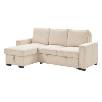 Canapé d'angle gauche convertible avec 1 coffre velours côtelé beige - NAPOLINO