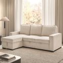Canapé d'angle gauche convertible avec 1 coffre velours côtelé beige - NAPOLINO