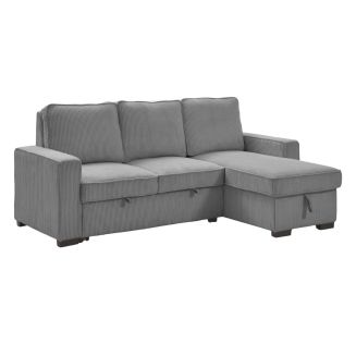 Canapé d'angle droit convertible avec 1 coffre velours côtelé gris - NAPOLINO